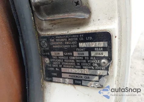 1973 Triumph Spitfire из США, поврежденный, VIN FM5677U